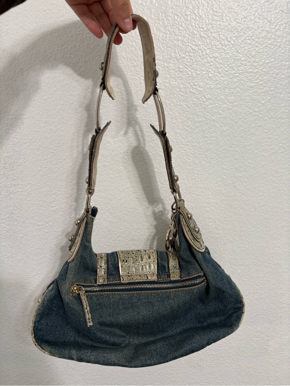 Guess Denim Shoulder Bag with Gold-Tone Embellishments - Picture 2 of 2